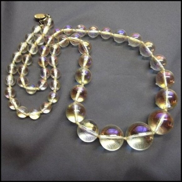 1970s Signed Miriam Haskell Necklace Iridescent Bubble Beads 15449